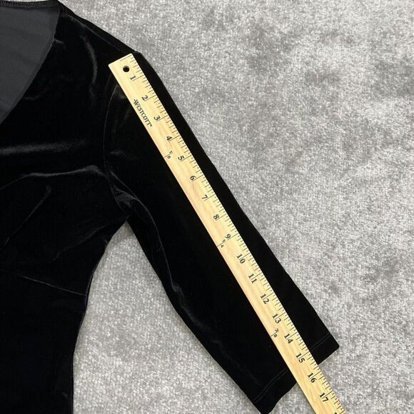 Fredrick’s Of Hollywood Velvet Mini Dress Size Large Black 3/4 Sleeve V Neck - Picture 12 of 14